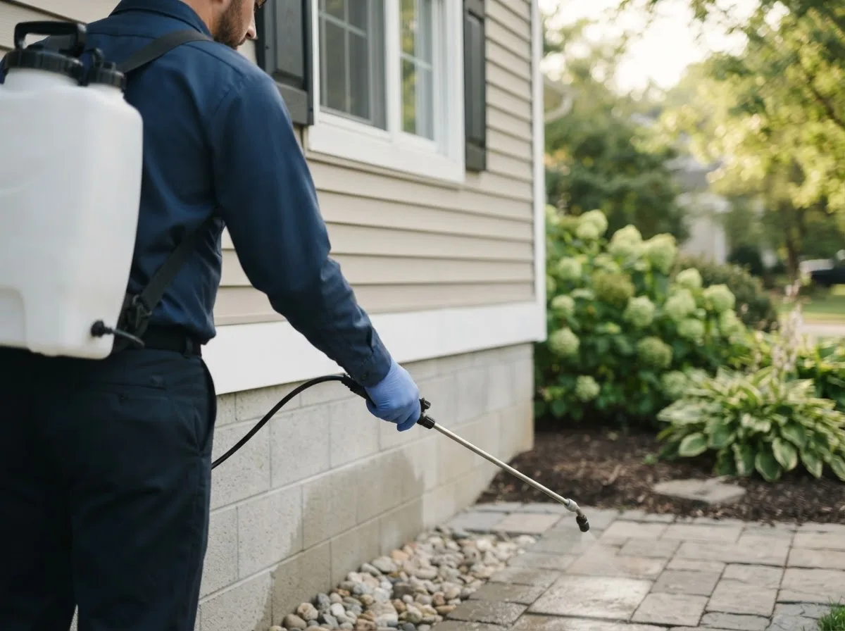 Pest control technician inspecting a home in Mayetta, KS